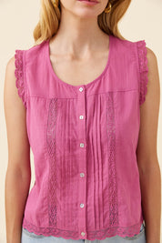 Frances Button Tank - Magenta