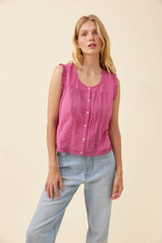 Frances Button Tank - Magenta