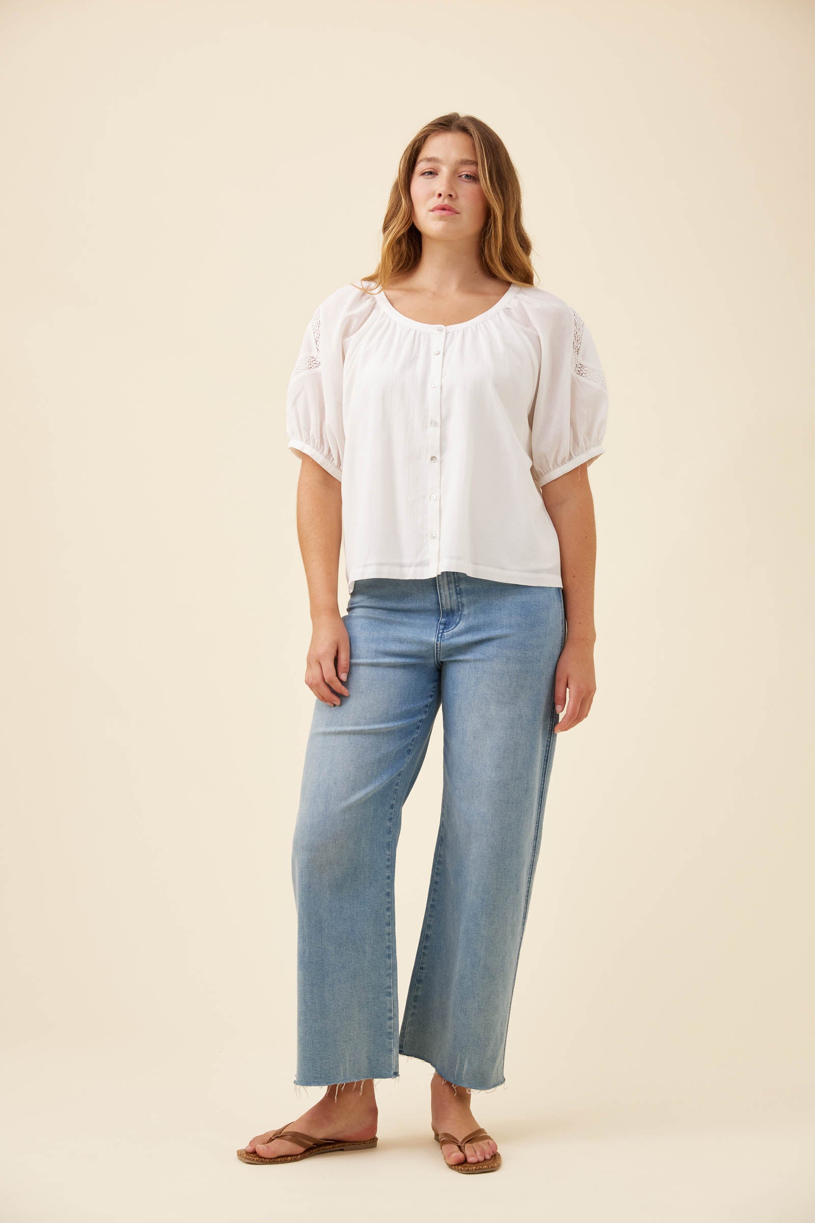 Frances Button Top - White
