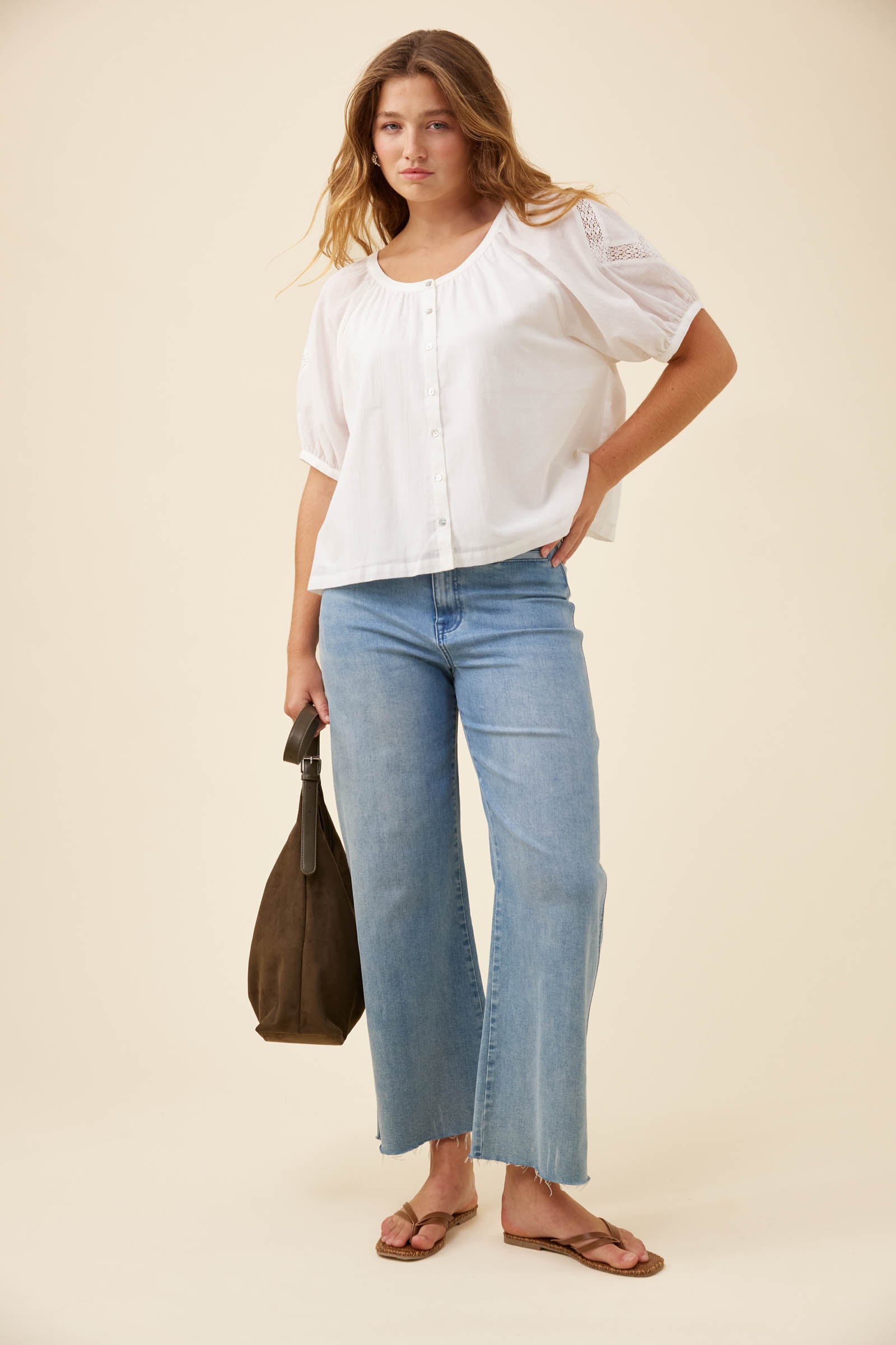 Frances Button Top - White