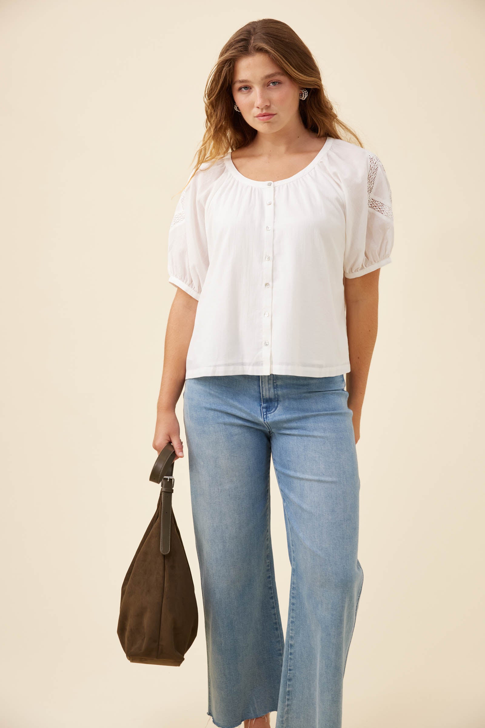Frances Button Top - White