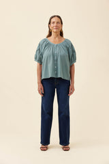 Frances Button Top - Soft Teal