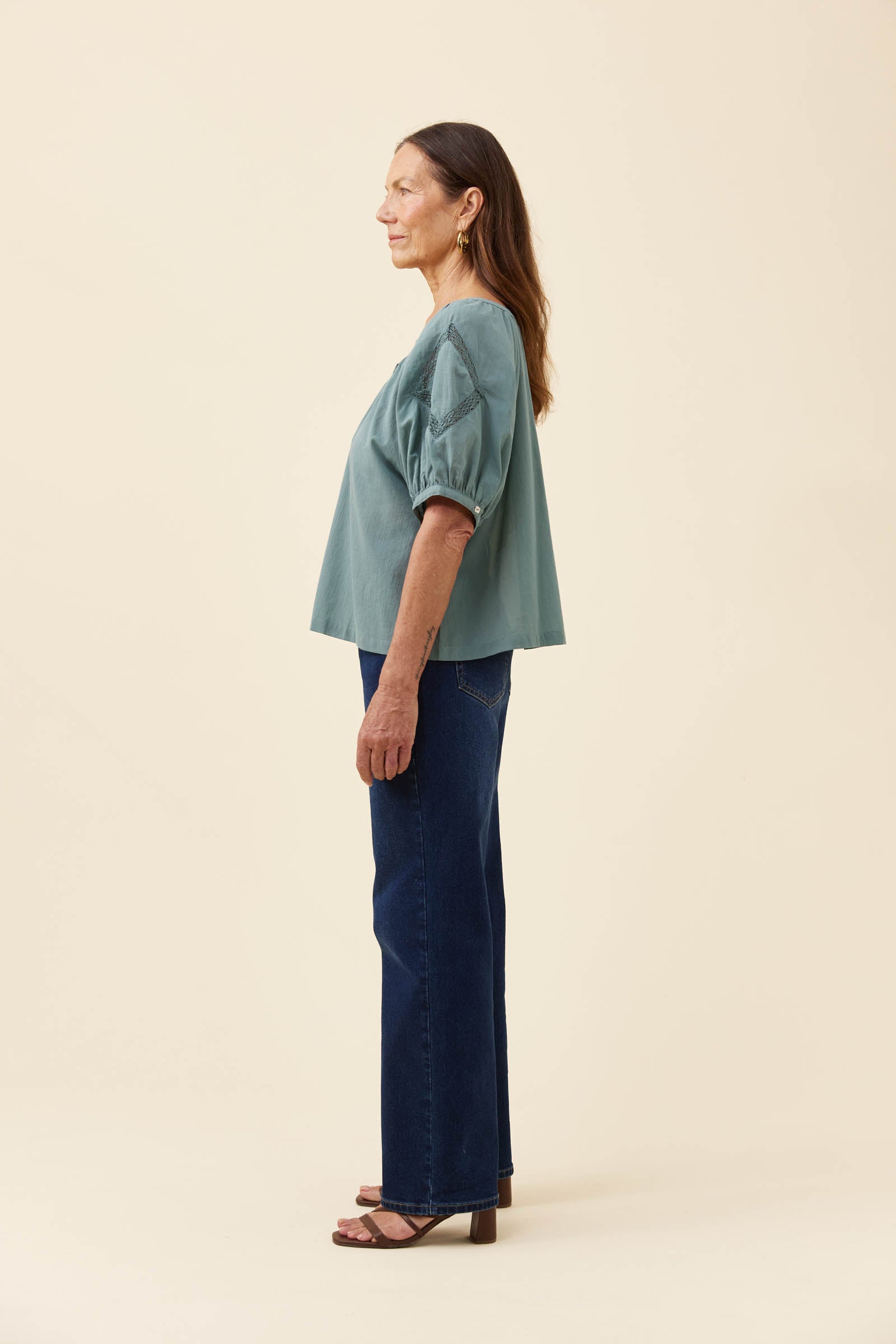 Frances Button Top - Soft Teal