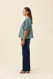 Frances Button Top - Soft Teal