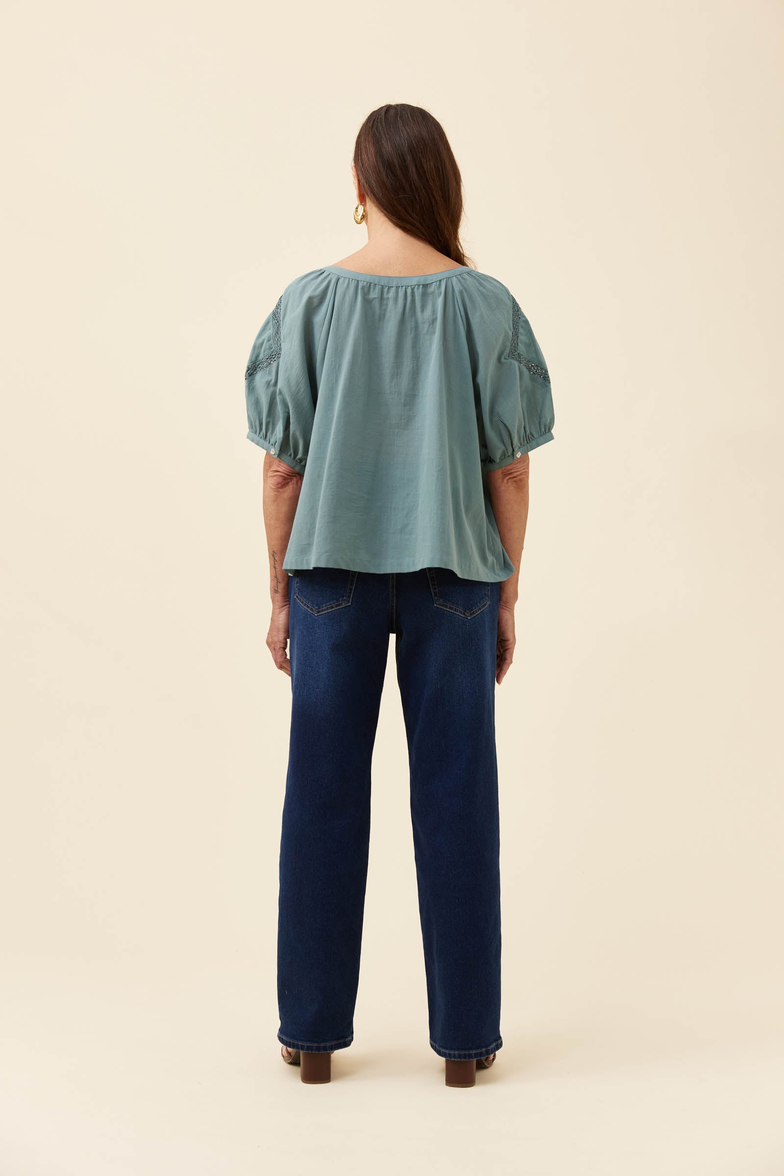 Frances Button Top - Soft Teal