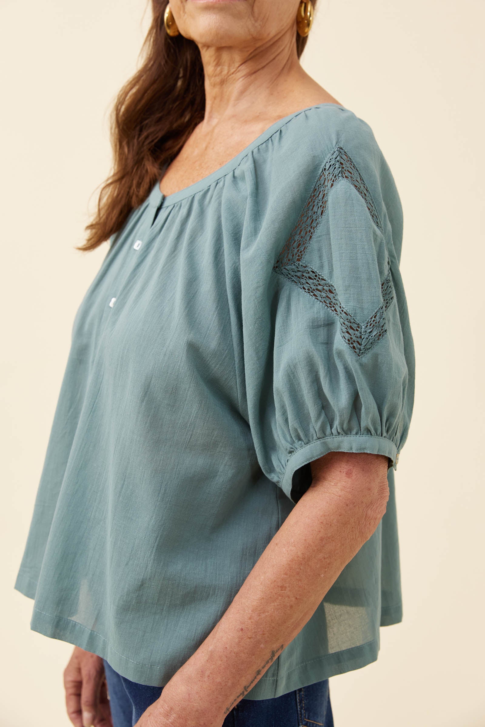 Frances Button Top - Soft Teal