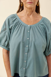 Frances Button Top - Soft Teal