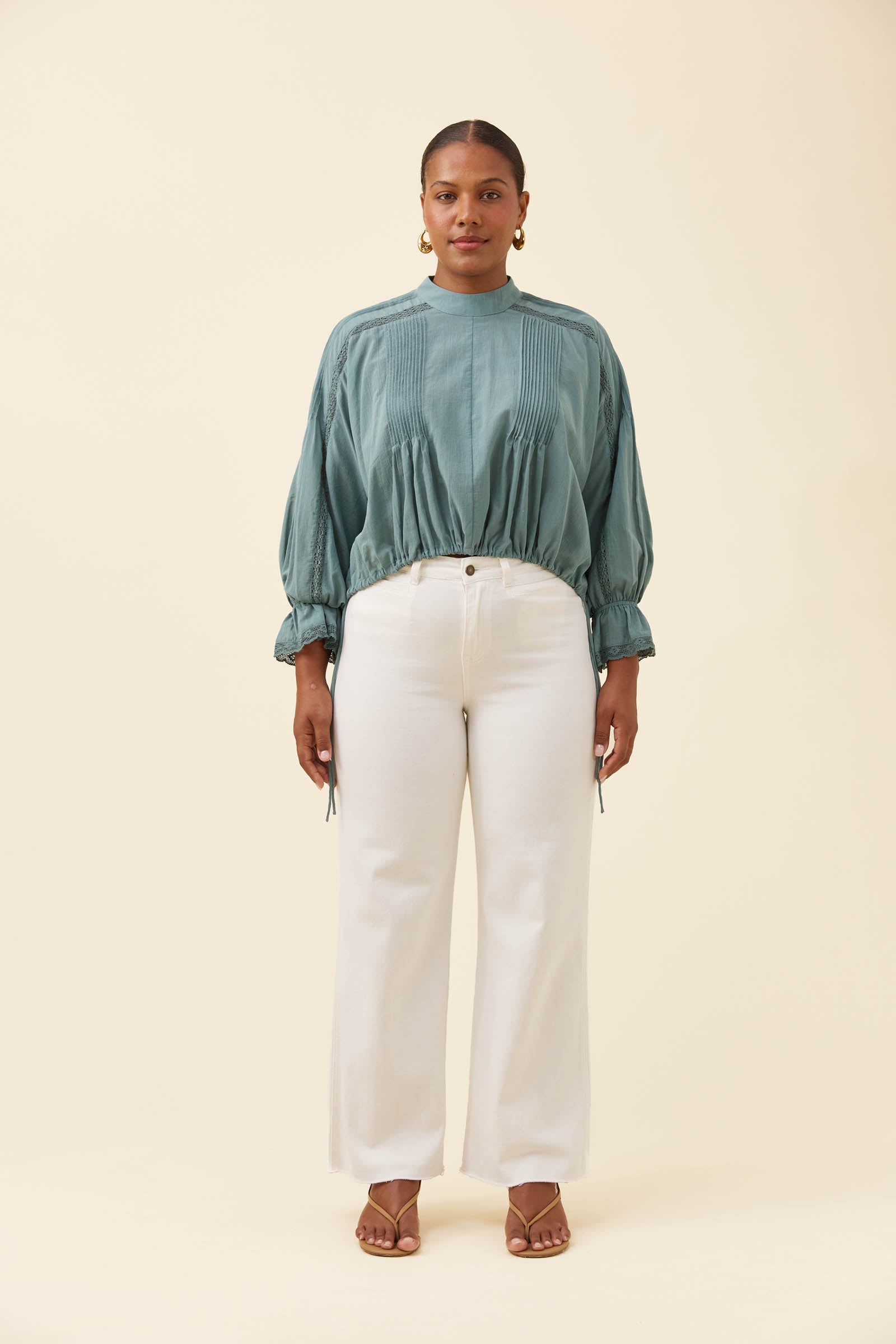 Frances Drawstring Top - Soft Teal