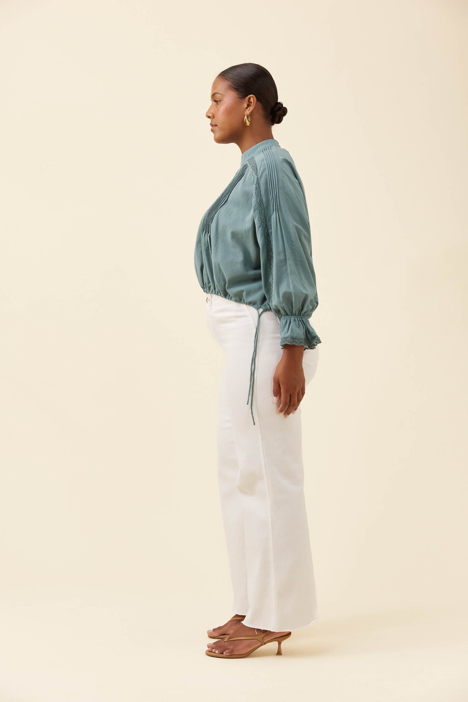 Frances Drawstring Top - Soft Teal