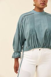 Frances Drawstring Top - Soft Teal