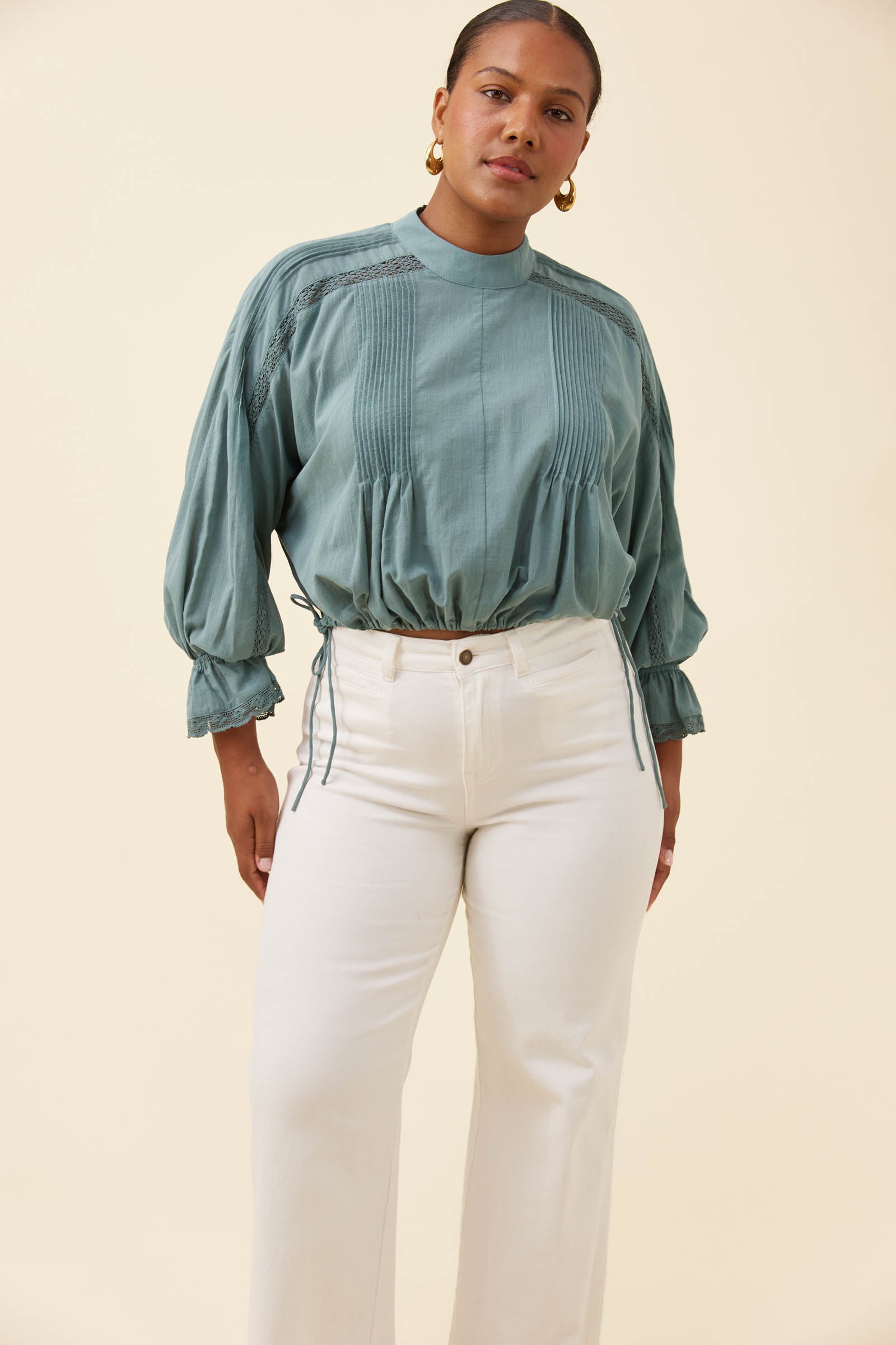 Frances Drawstring Top - Soft Teal