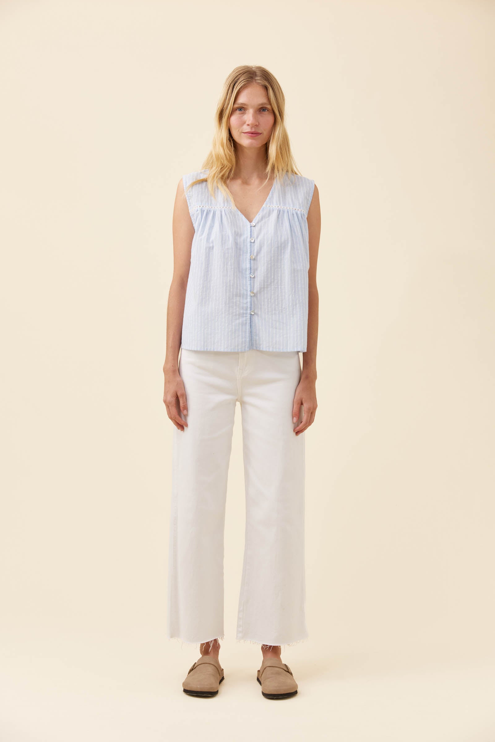 Lyndell Button Tank - Light Blue