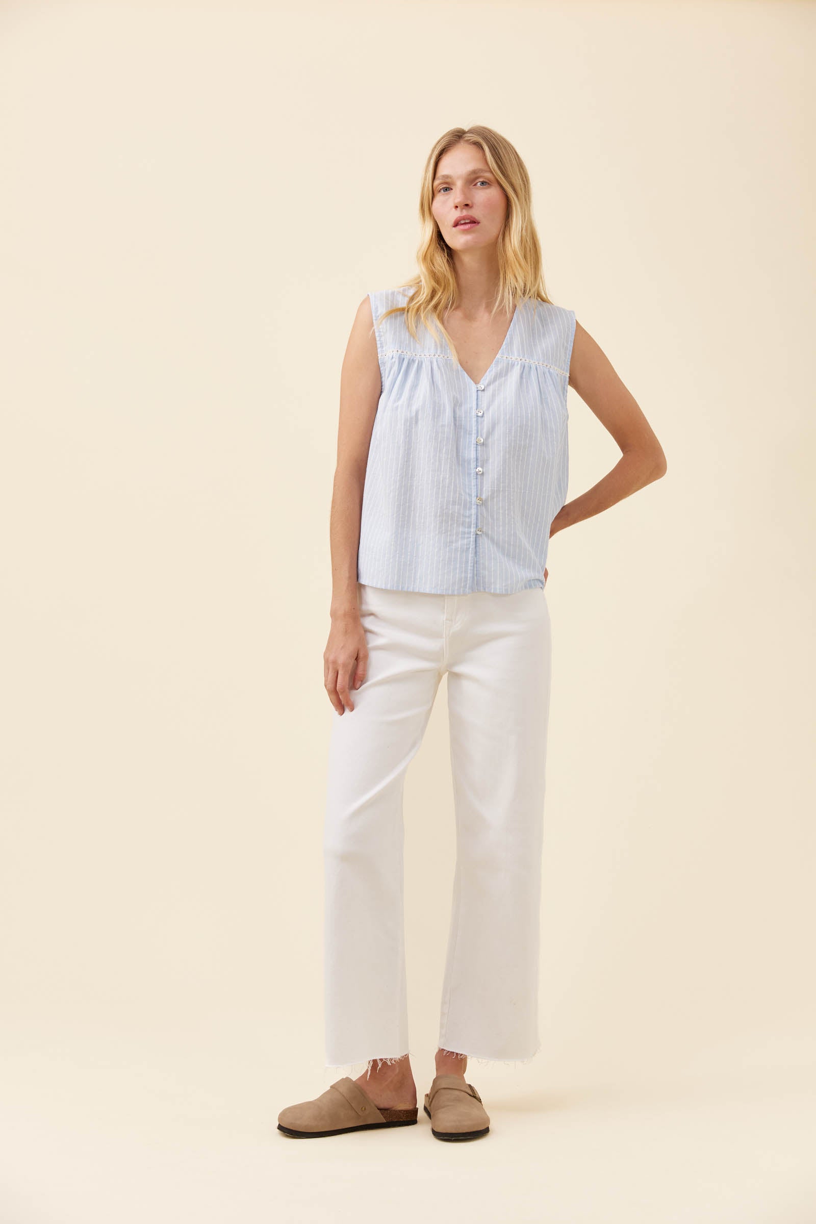 Lyndell Button Tank - Light Blue