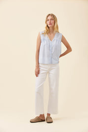 Lyndell Button Tank - Light Blue