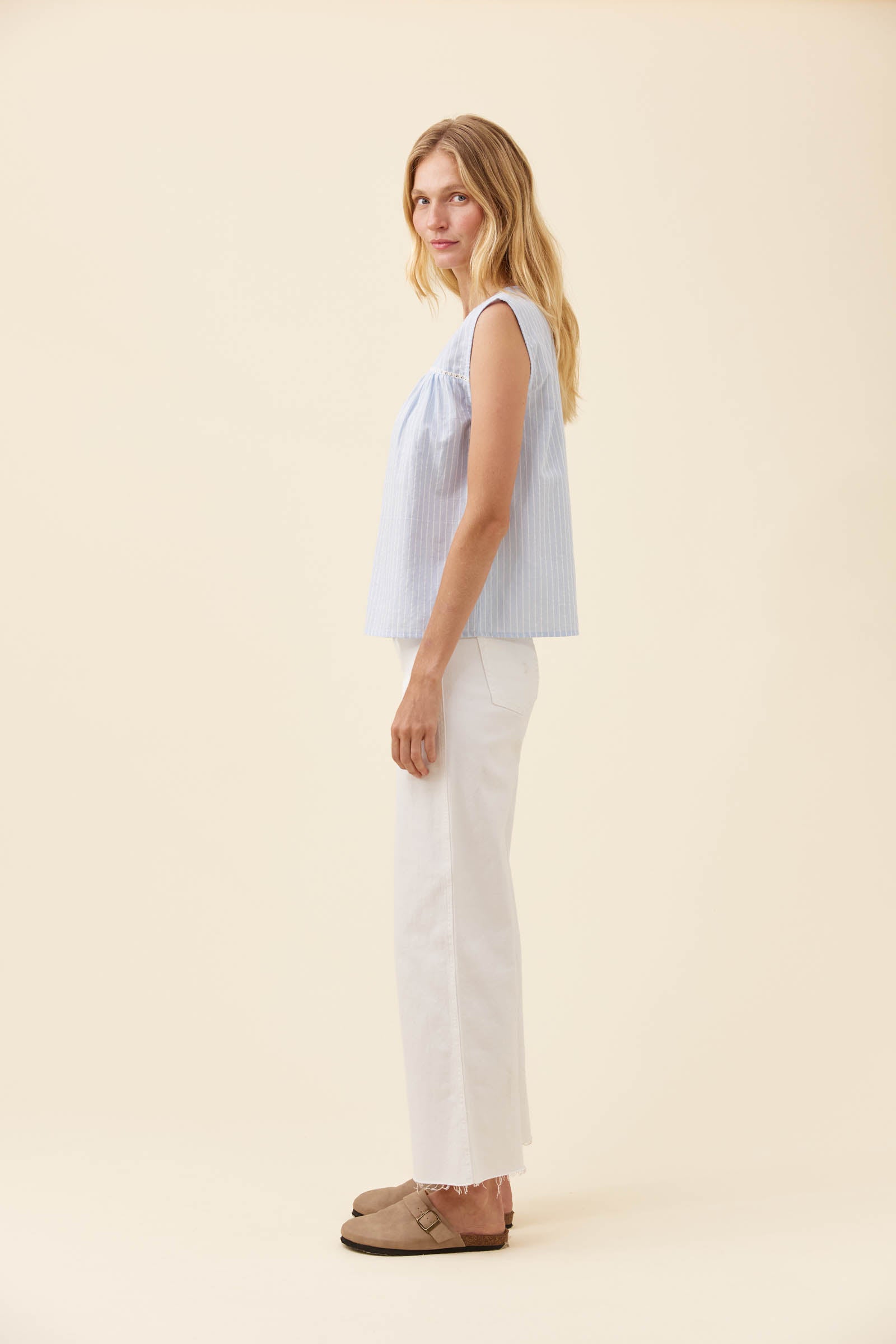 Lyndell Button Tank - Light Blue