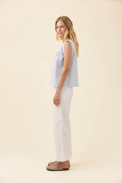 Lyndell Button Tank - Light Blue
