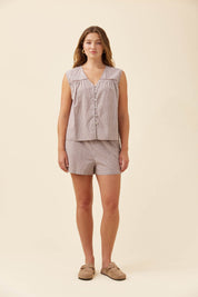 Lyndell Button Tank - Taupe