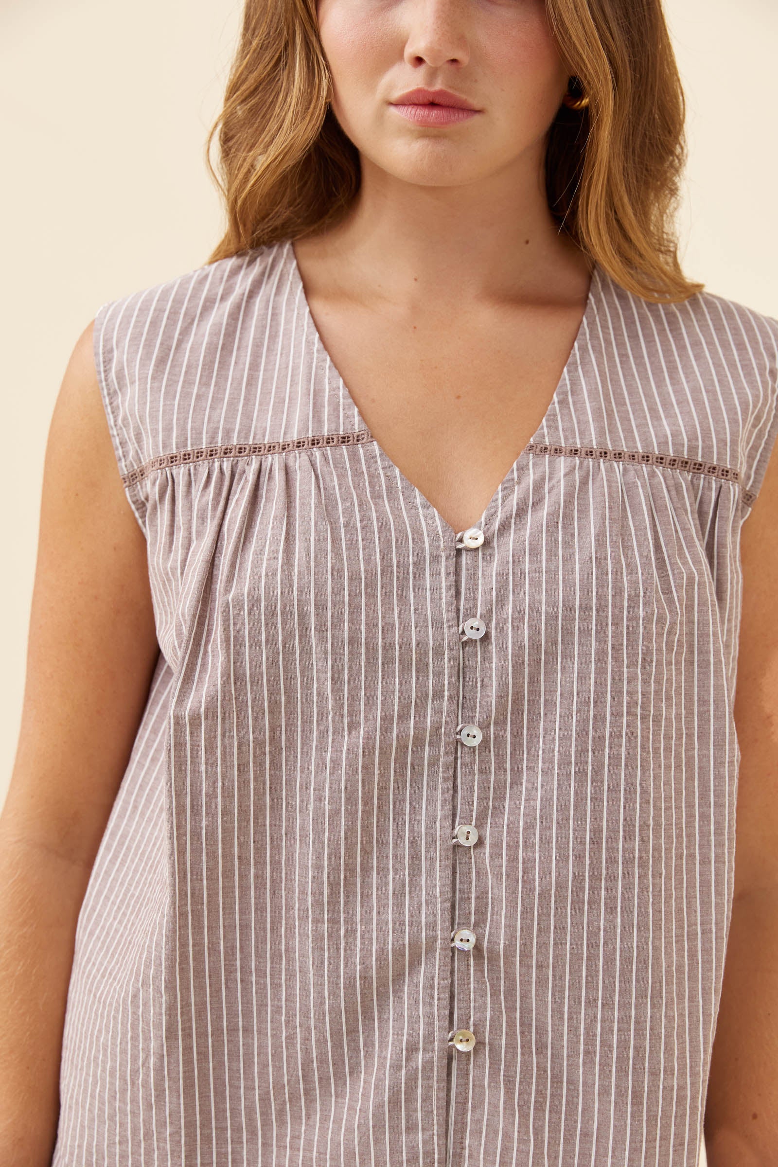 Lyndell Button Tank - Taupe