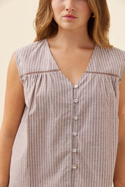 Lyndell Button Tank - Taupe
