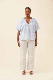 Lyndell Shirred Top - Light Blue