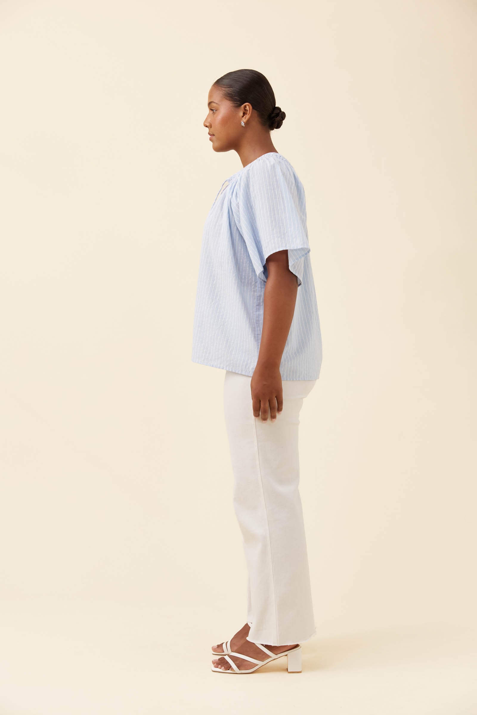 Lyndell Shirred Top - Light Blue