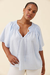 Lyndell Shirred Top - Light Blue