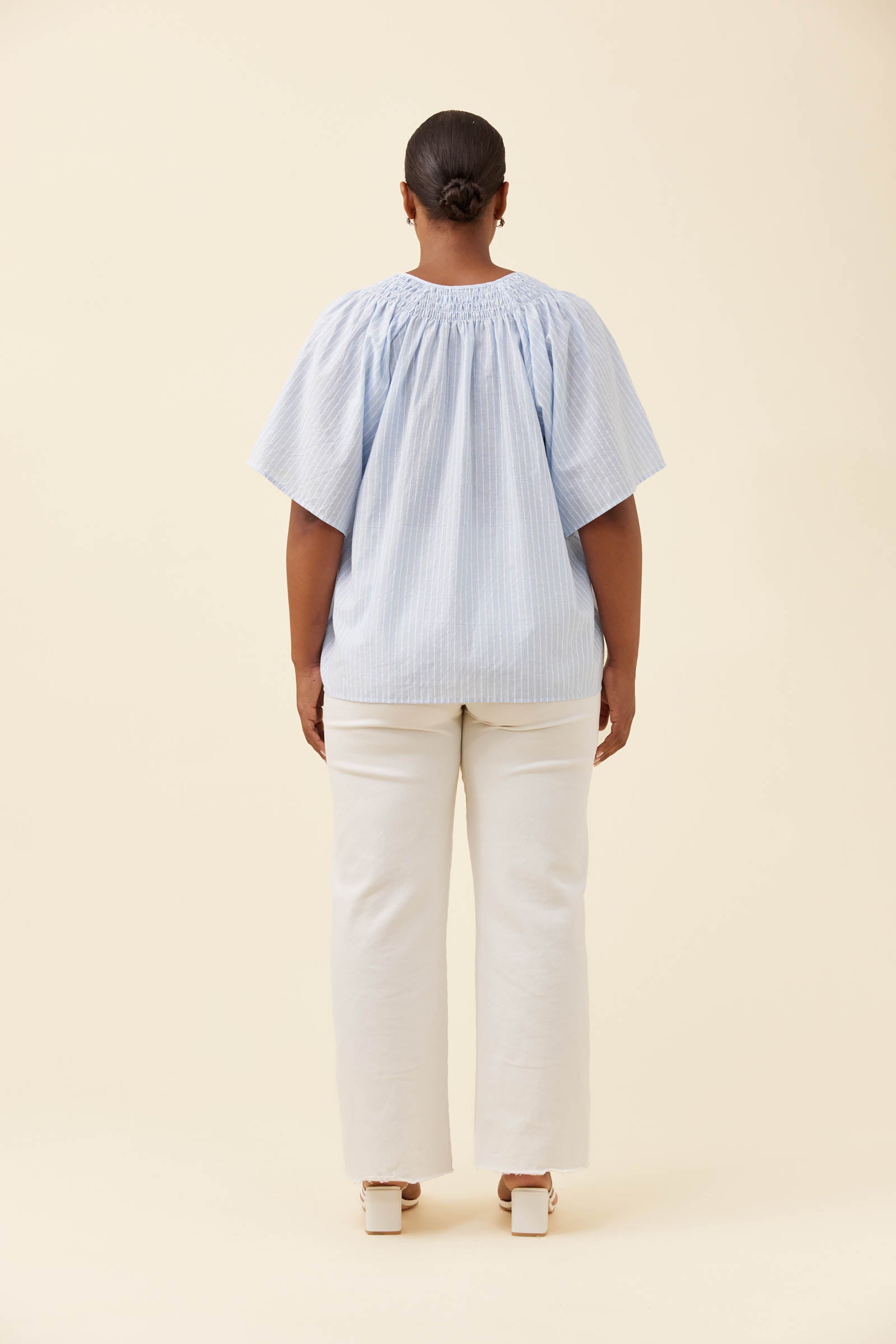 Lyndell Shirred Top - Light Blue
