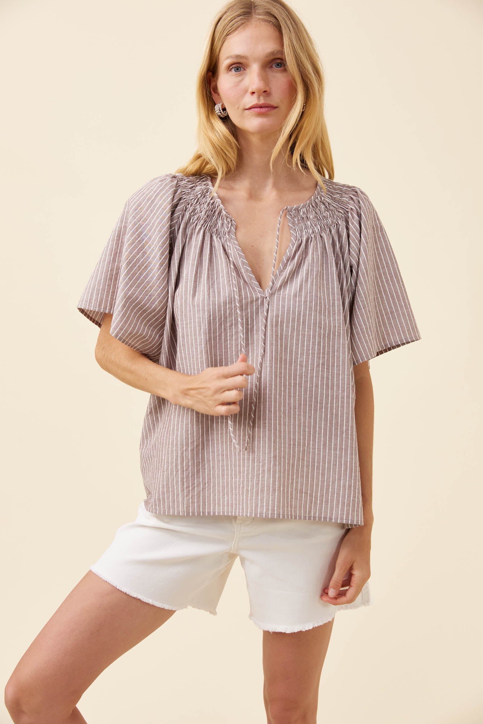 Lyndell Shirred Top - Taupe