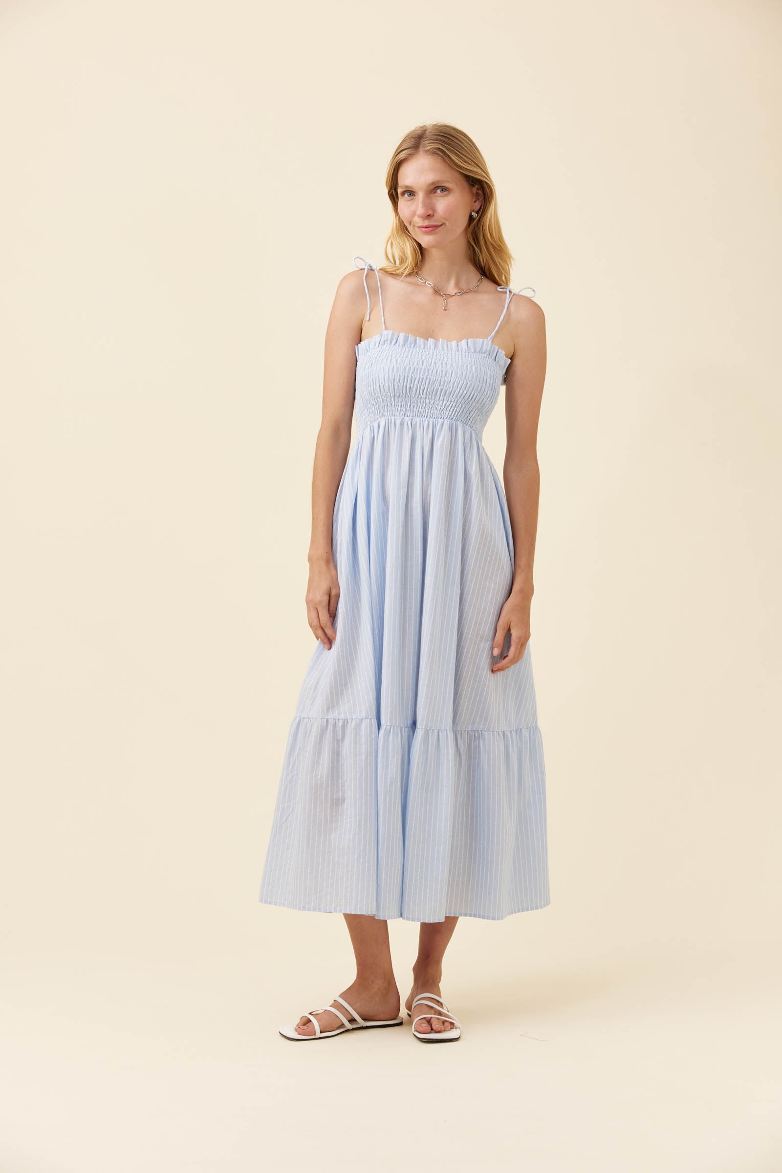 Lyndell Shirred Maxi Dress - Light Blue