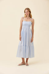 Lyndell Shirred Maxi Dress - Light Blue