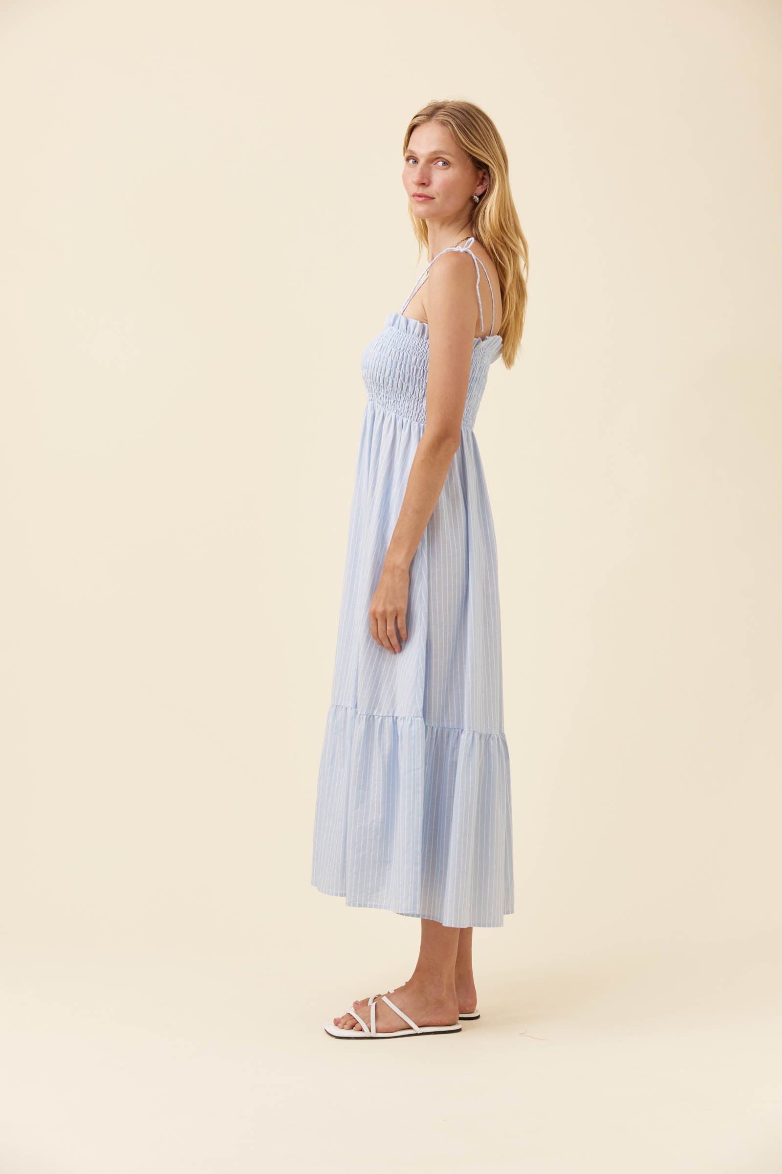 Lyndell Shirred Maxi Dress - Light Blue