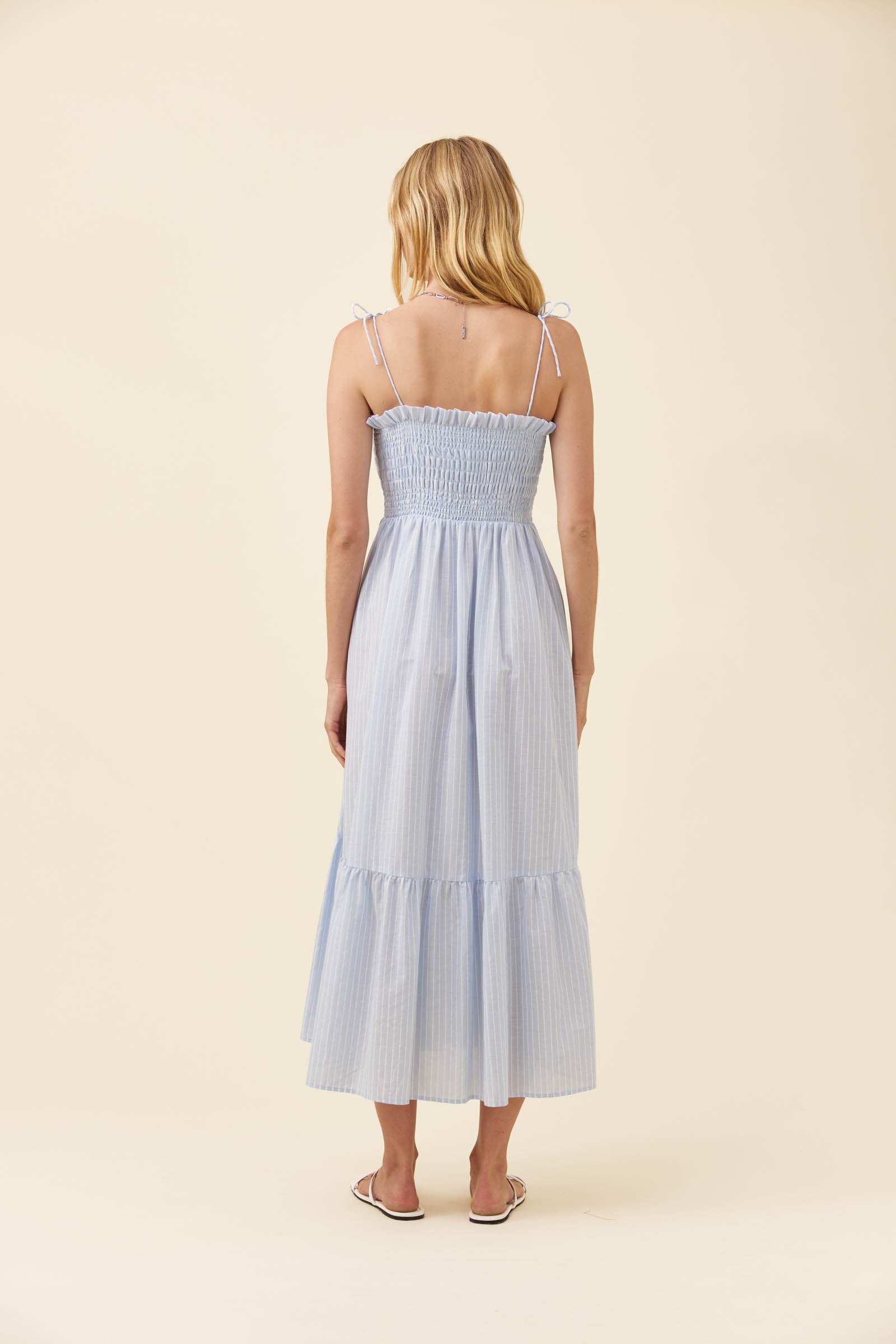Lyndell Shirred Maxi Dress - Light Blue