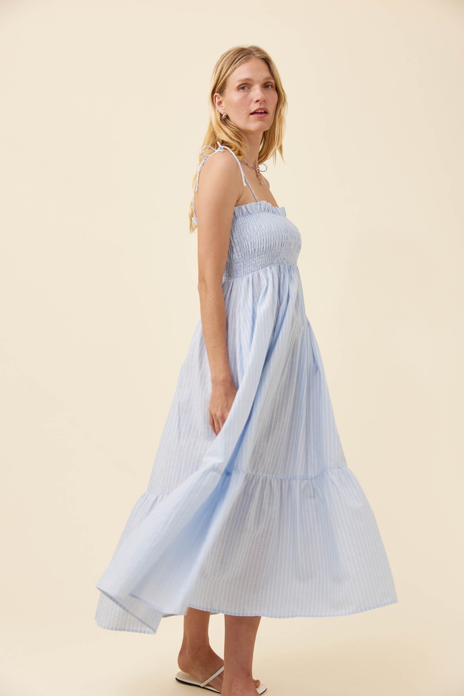 Lyndell Shirred Maxi Dress - Light Blue