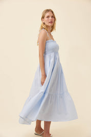Lyndell Shirred Maxi Dress - Light Blue