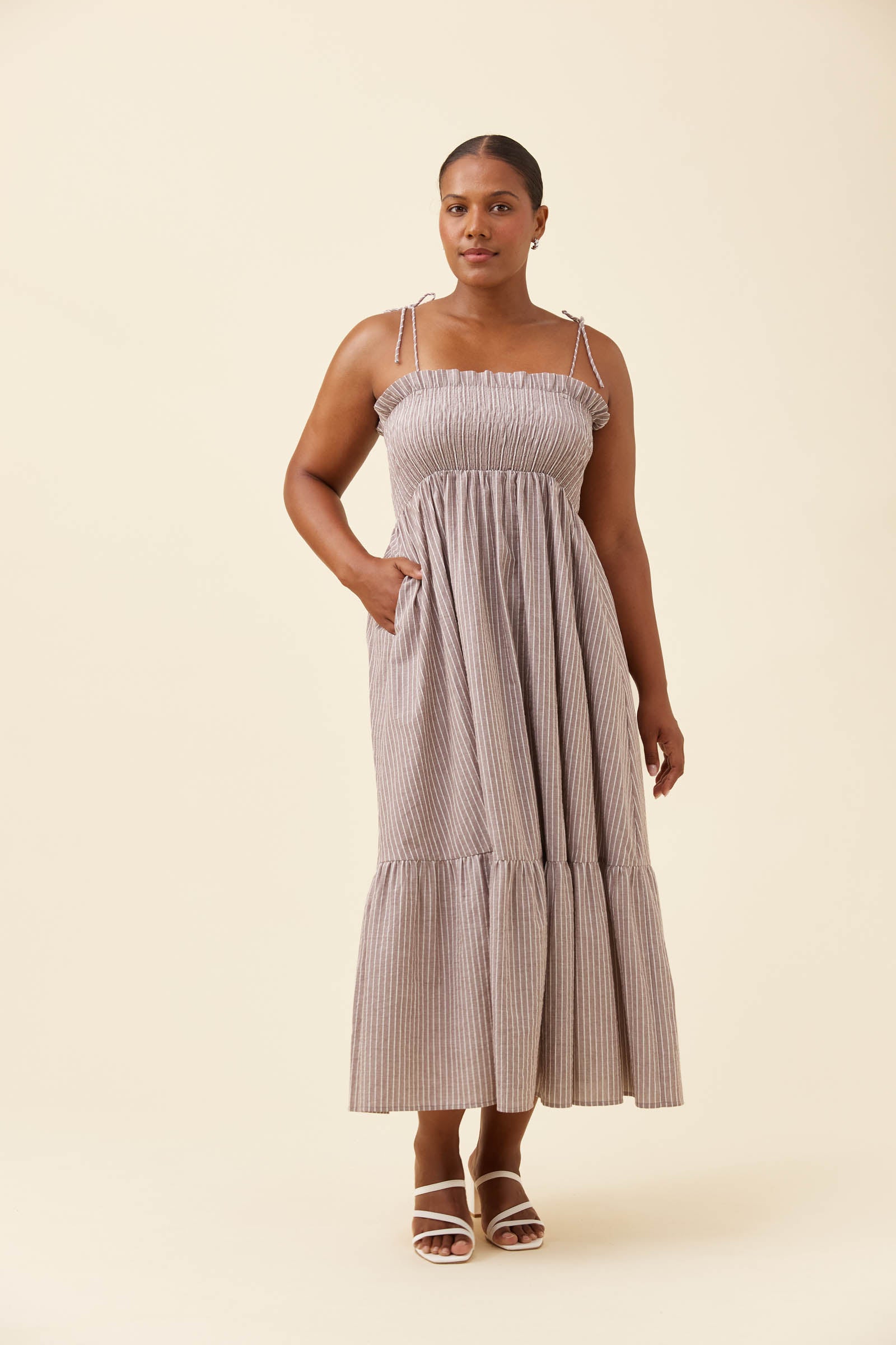 Lyndell Shirred Maxi Dress - Taupe