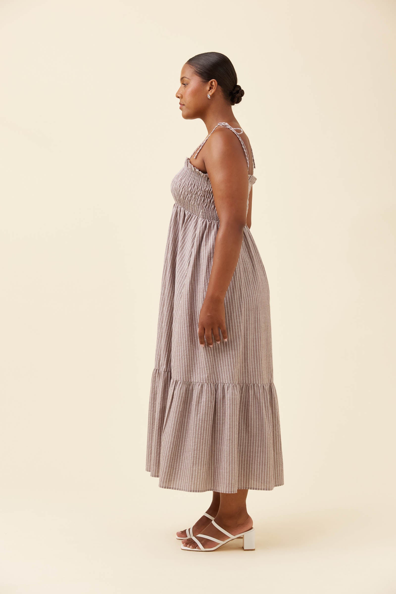 Lyndell Shirred Maxi Dress - Taupe