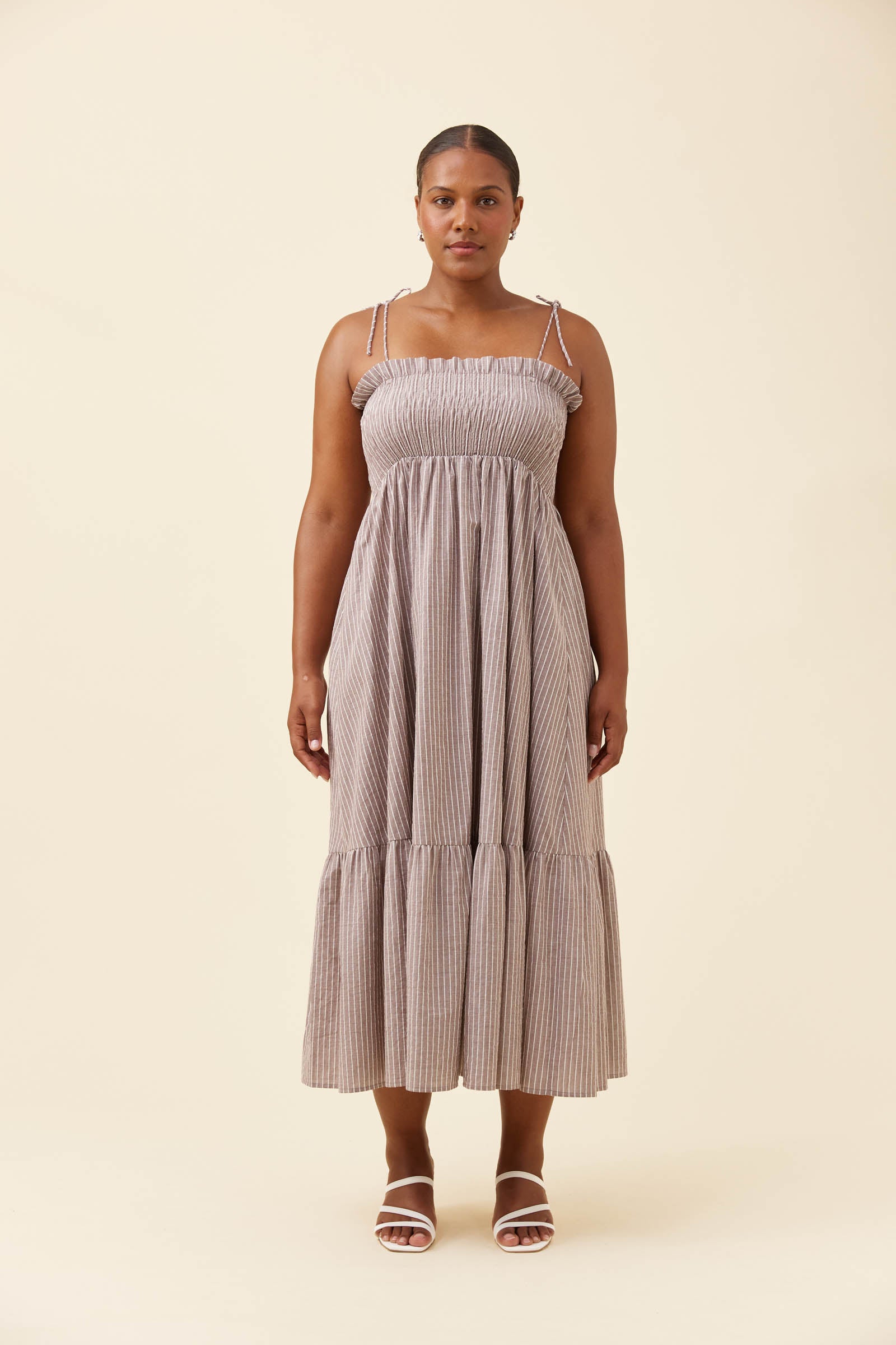 Lyndell Shirred Maxi Dress - Taupe