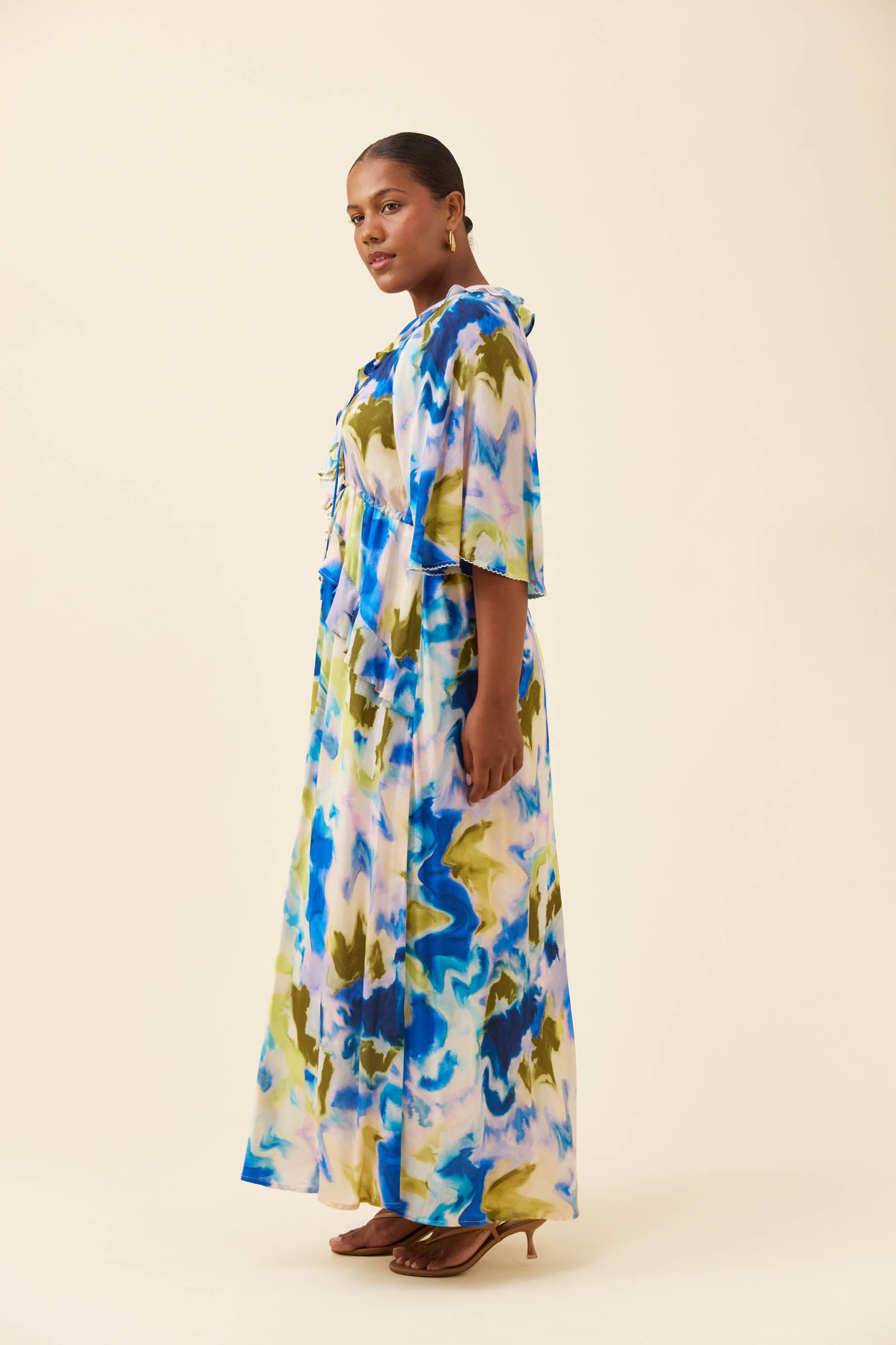 Frida Frill Maxi Dress - Watercolour