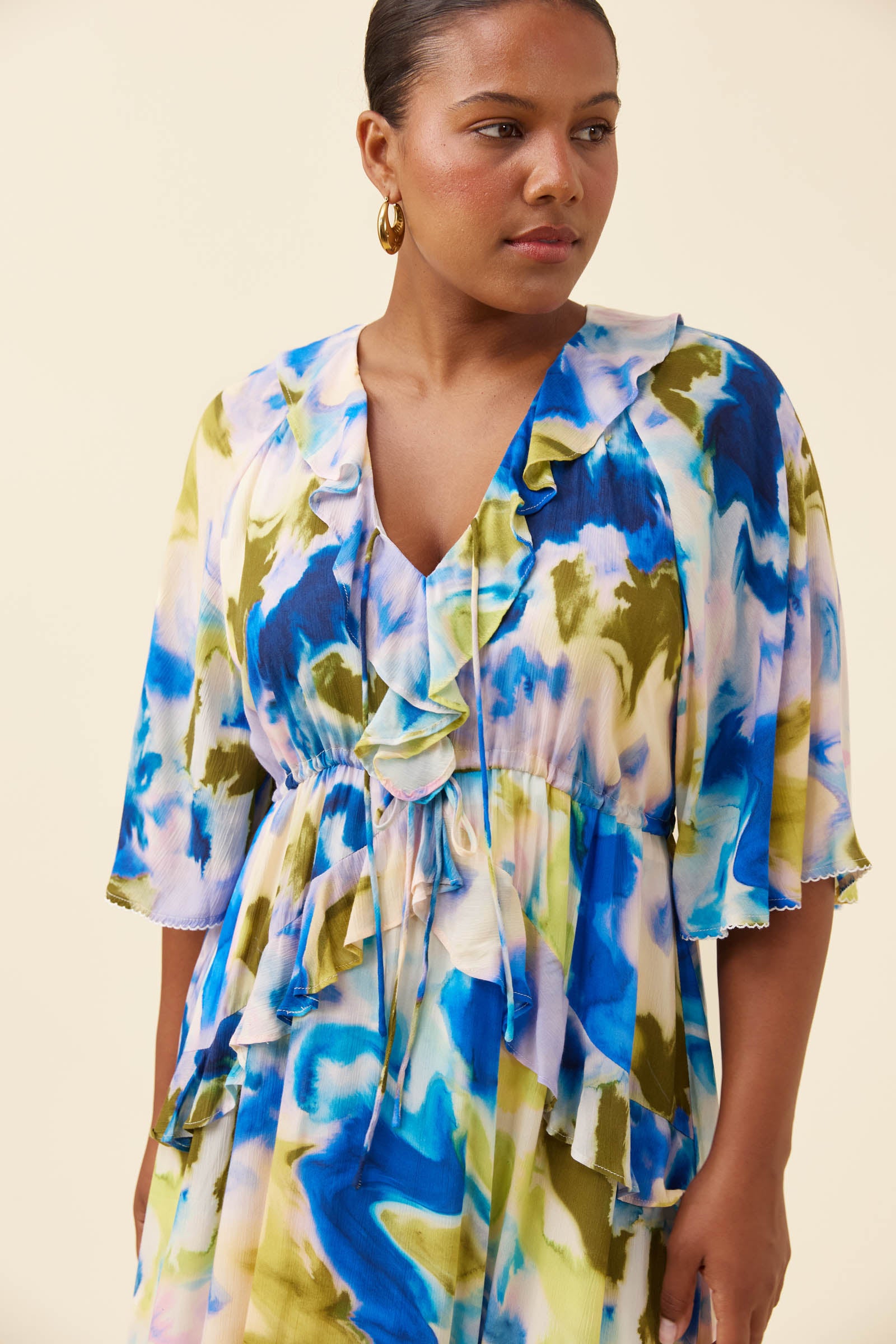 Frida Frill Maxi Dress - Watercolour