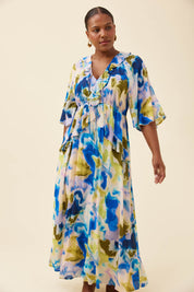 Frida Frill Maxi Dress - Watercolour