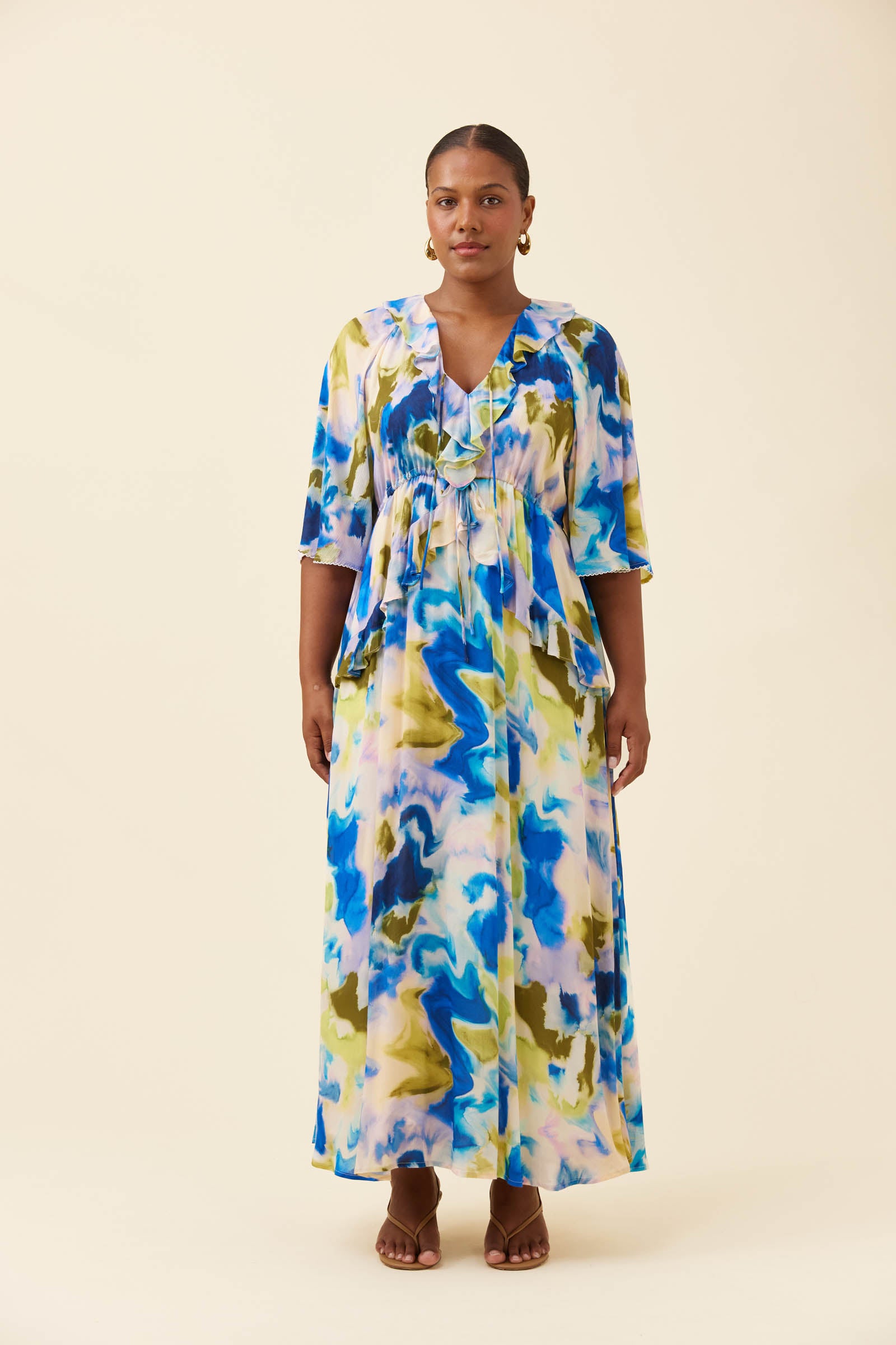 Frida Frill Maxi Dress - Watercolour