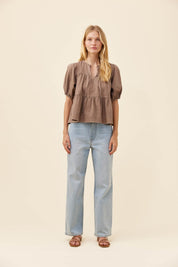 Preston Tie Top - Taupe