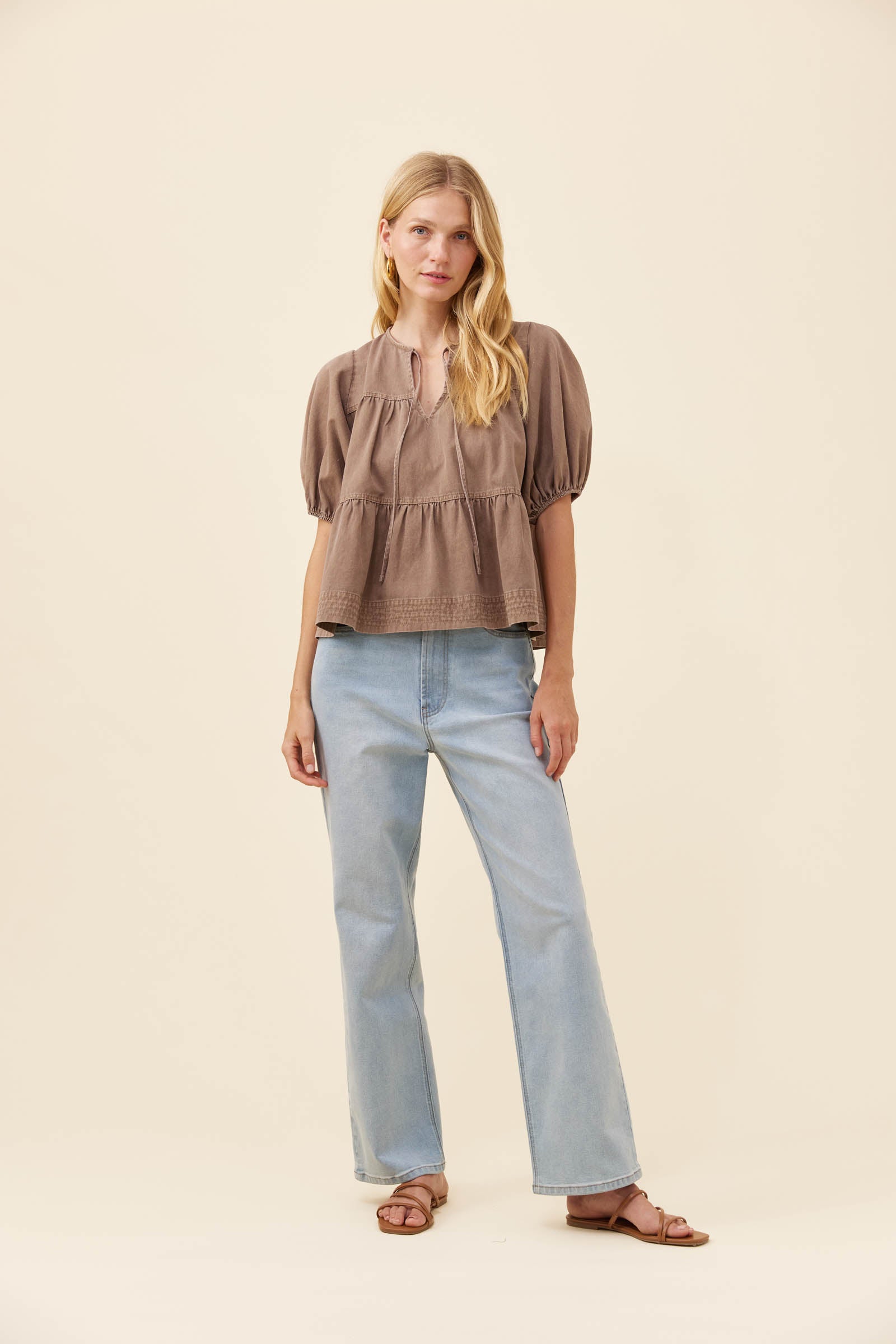 Preston Tie Top - Taupe