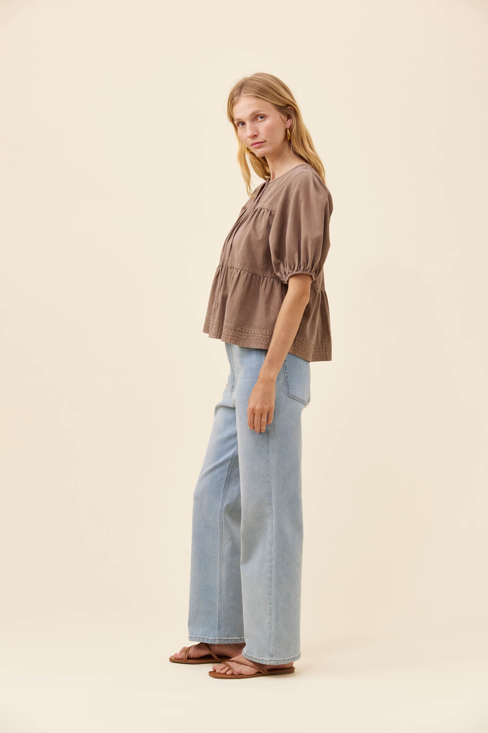 Preston Tie Top - Taupe