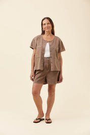 Preston Button Top - Taupe