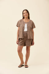 Preston Button Top - Taupe
