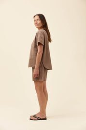 Preston Button Top - Taupe