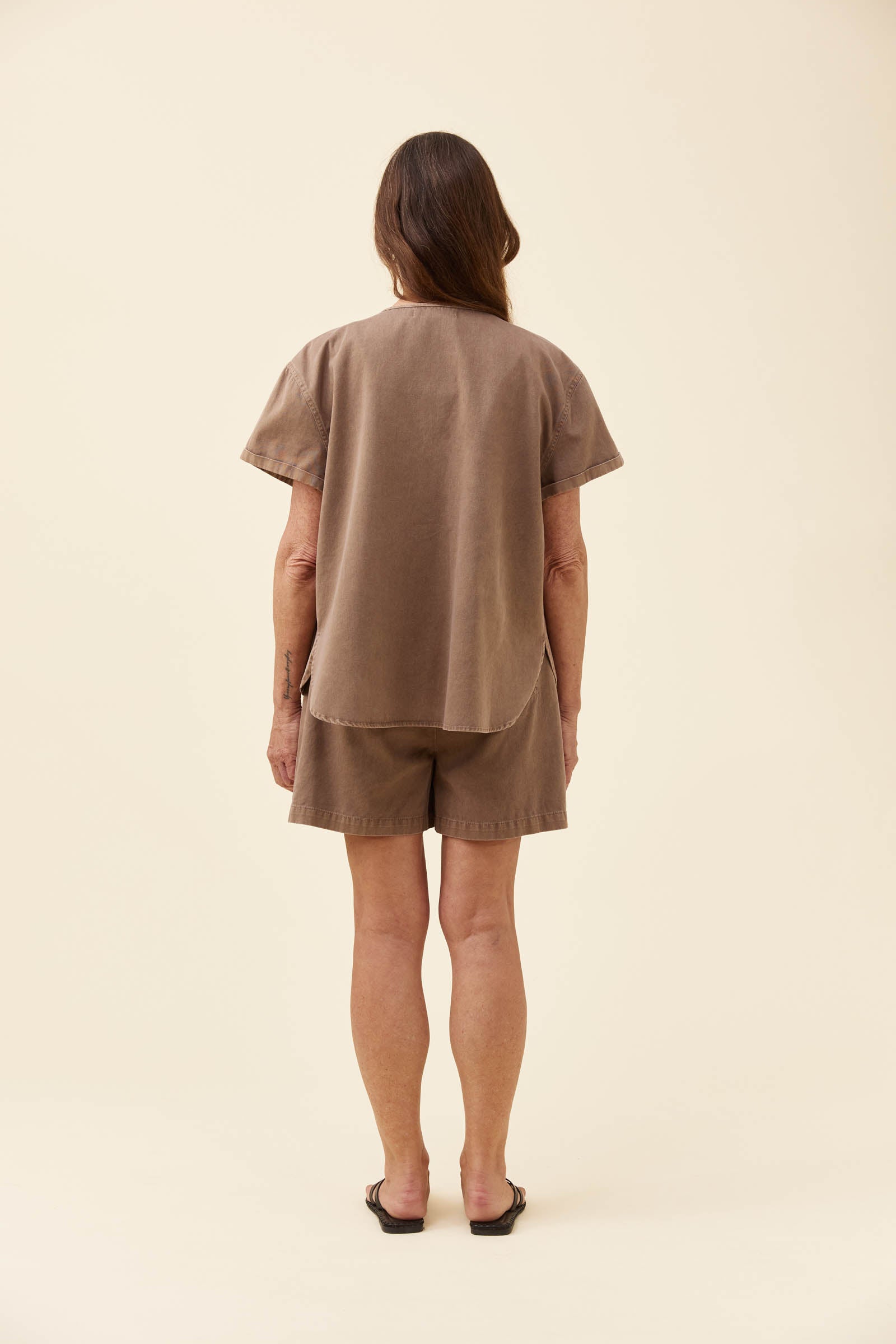 Preston Button Top - Taupe