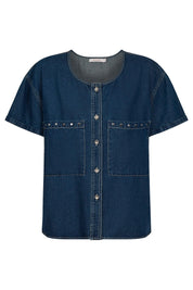 Preston Button Top - Deep Blue