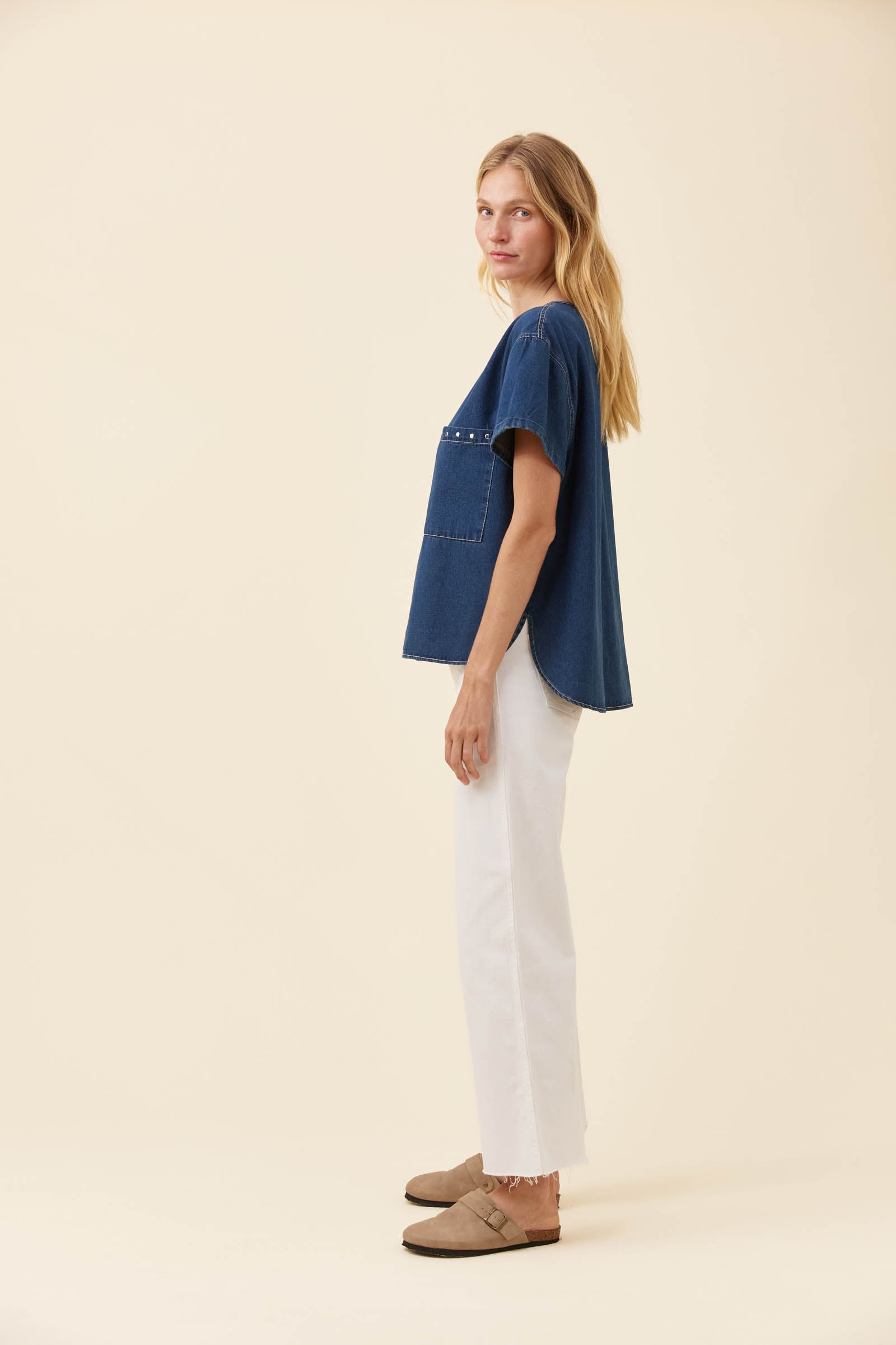 Preston Button Top - Deep Blue